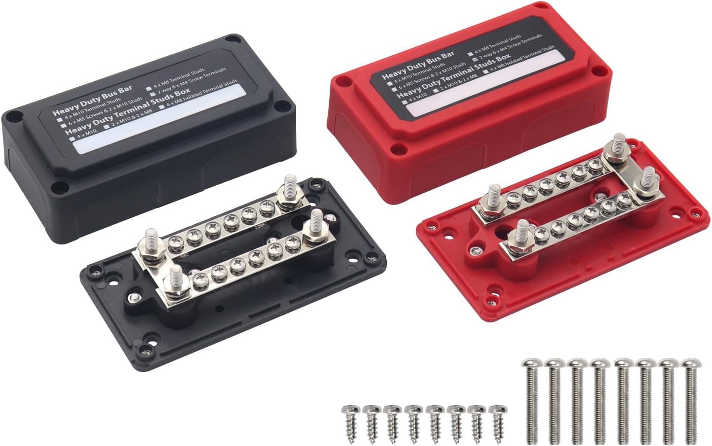 Battery Buss Bars 100A Heavy Duty 100A- 4X1/4"(M6)- Black&Red 2pack