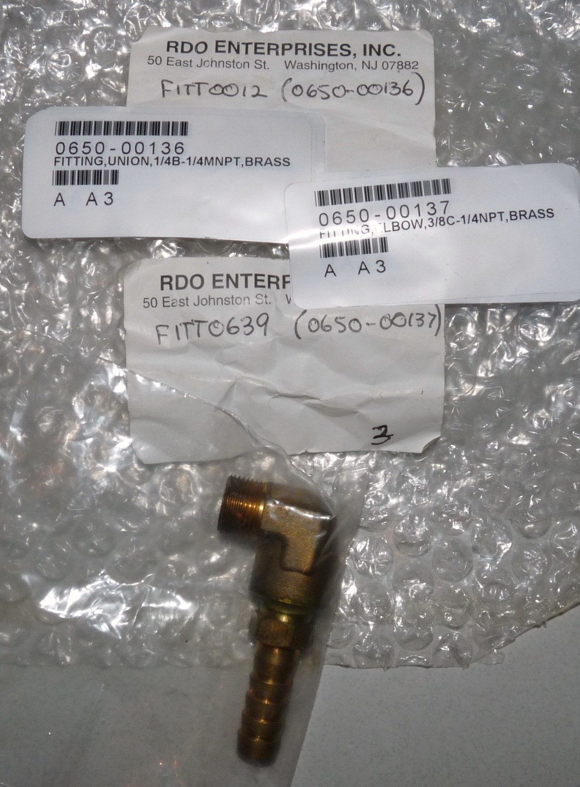 RDO ENTERPRISES FITT0639 BRASS UNION FITTING 1/4″ BARB X 1/4″ MNPT NEW