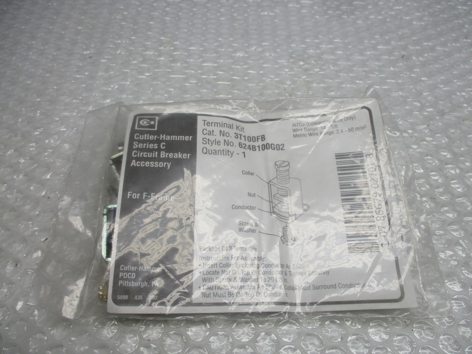 CUTLER HAMMER 624B100G02 3T100FB TERMINAL KIT NSMP