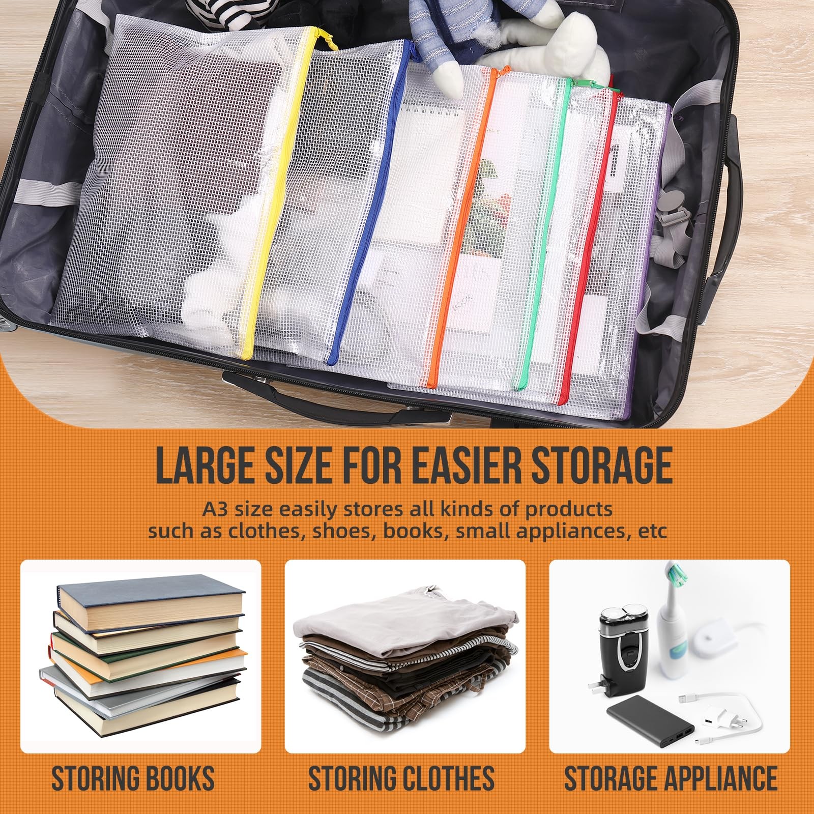 24pcs Mesh Zipper Pouch File Bags Puzzle Storage Bags, A3 17×12 A3, 8 Colors
