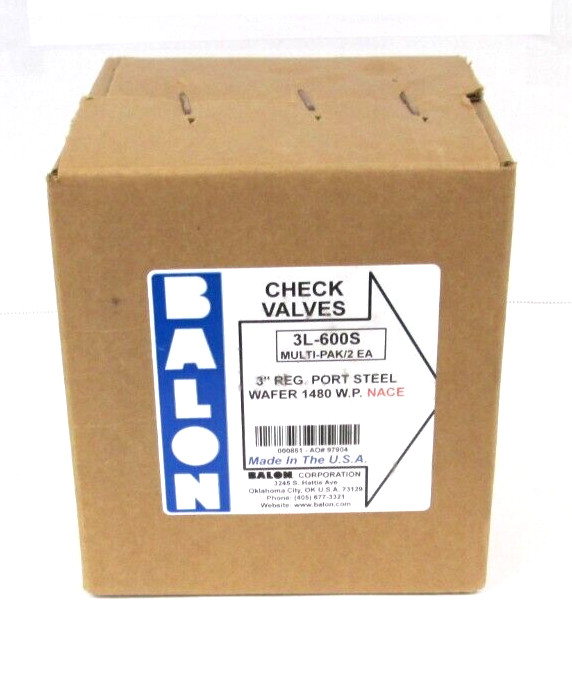 BALON WAFER CHECK, 3L-600S, 3″ 600 REG PORT STEEL, 1480 WP, LOT OF 2 ,SURPLUS