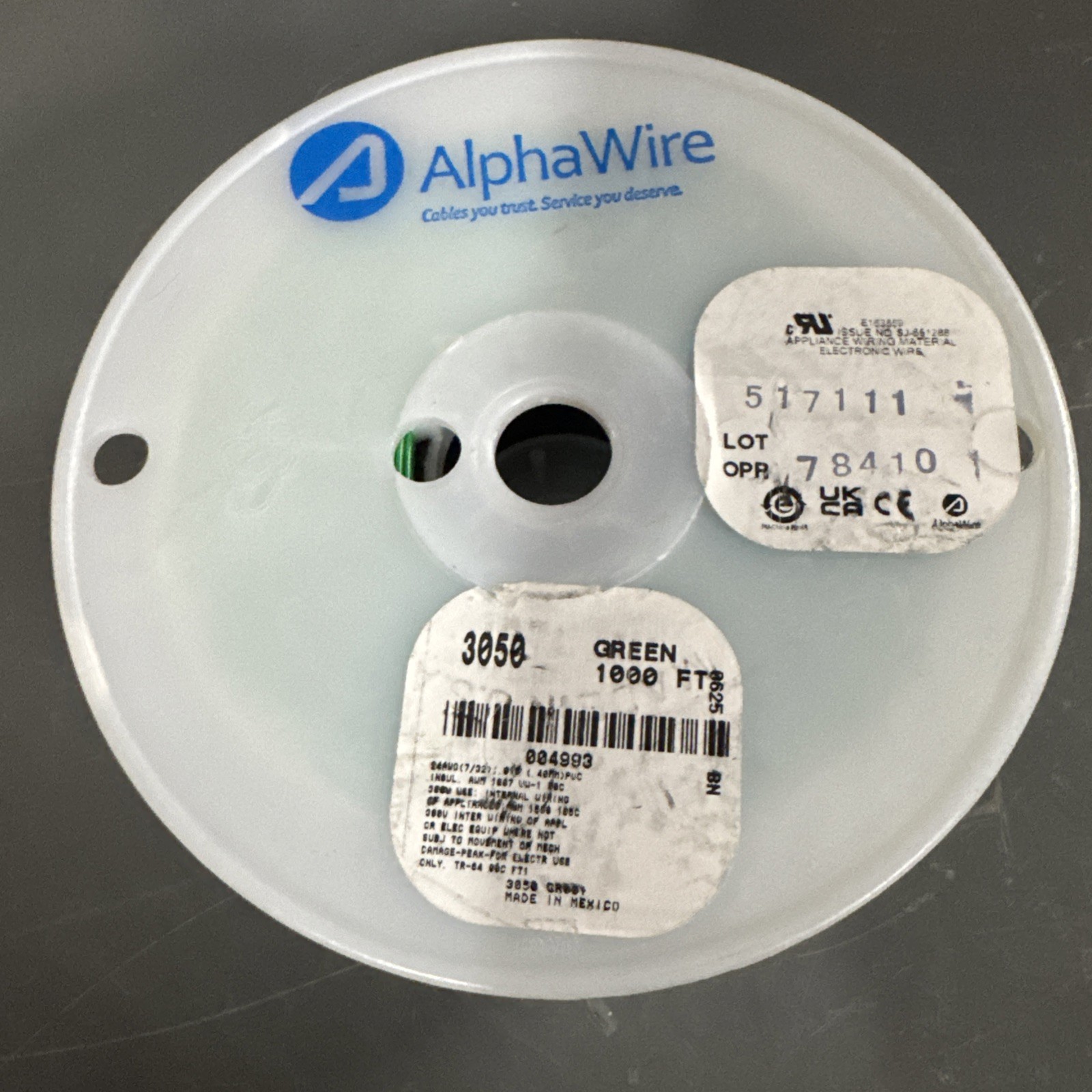 ALPHA WIRE 3050 1000 FT Green 24AWG 24 AWG .40 MM 7/32 PVC SPOOL 3050-GR001 Hook