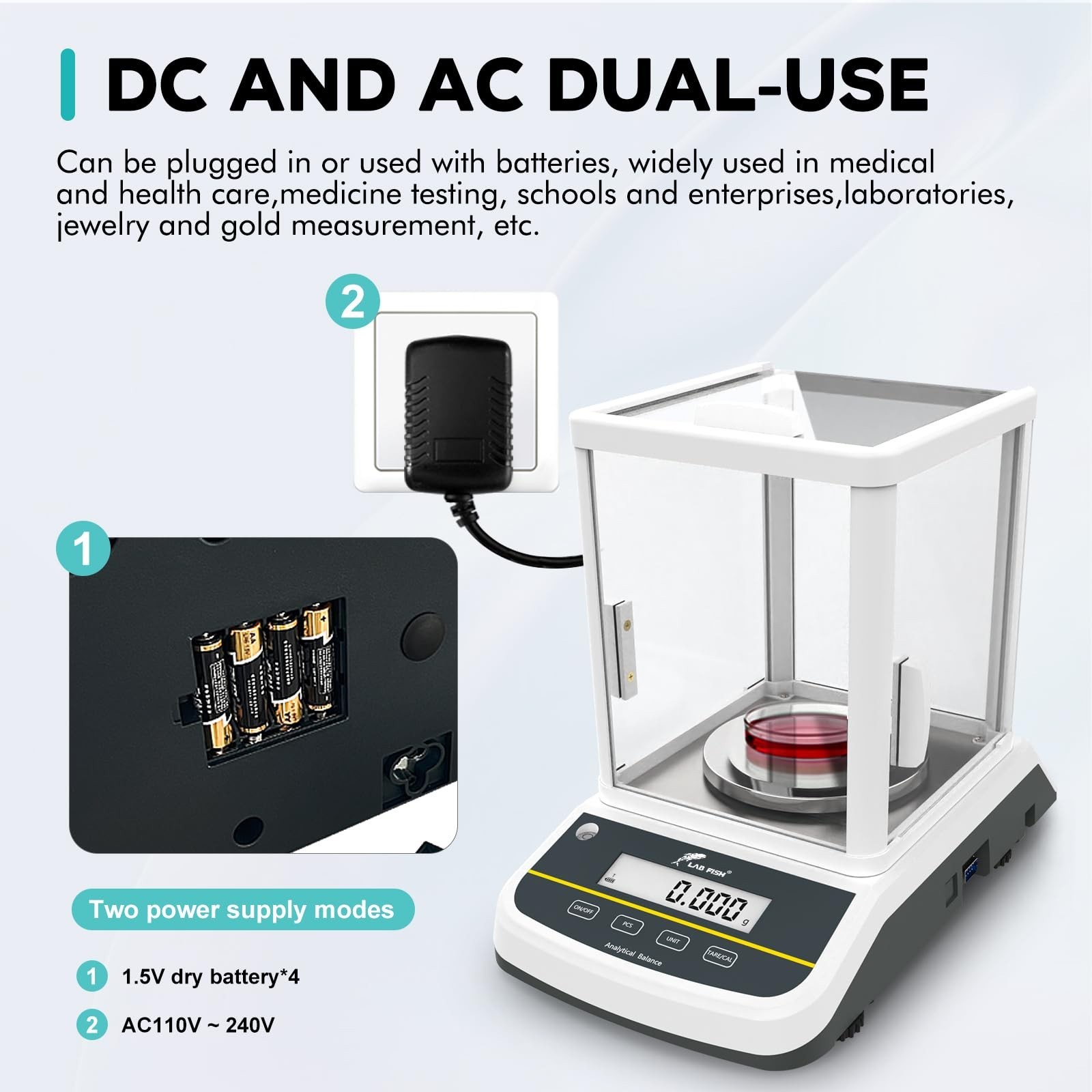 LAB FISH Dual Display Analytical Balance 500g x 1mg Scale High Precision 0.00…