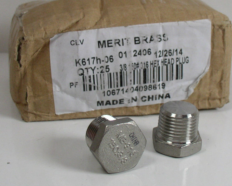 (5) Merit Brass K617H-06 316 SS 3/8″ MNPT Hex Head Plug 150# Lot of 5