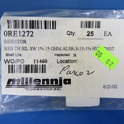 HUNTINGTON ELECTRIC ALSR-3-15-1% Qty of 16 per Lot RES TH SIL 3W 1% 15 OHM ALSR