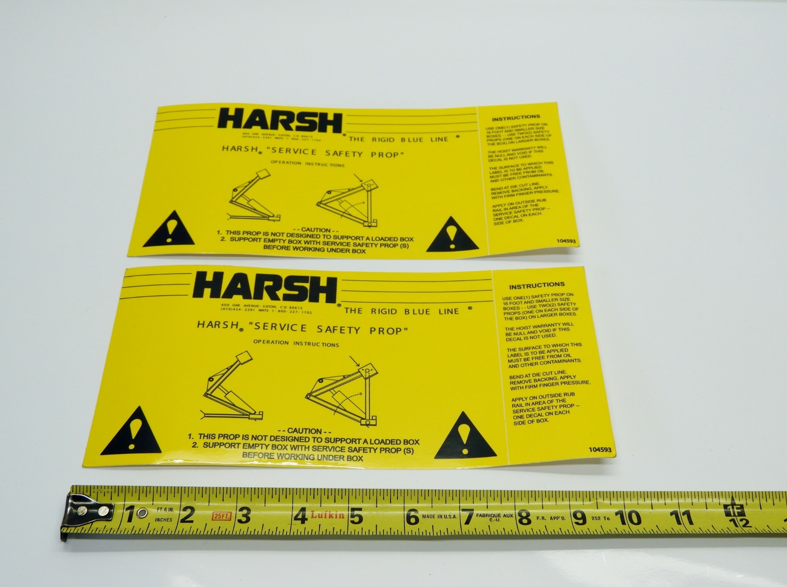 2pcs Harsh Service Safety Prop Operations Instructions/Caution Decal 104593