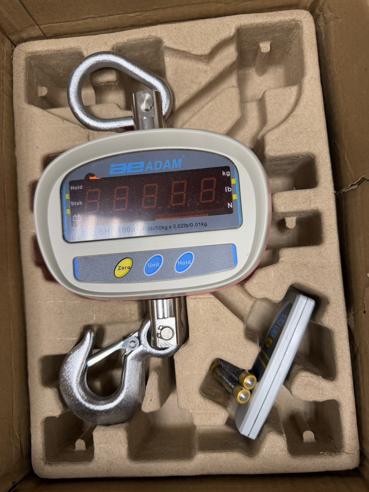 ADAM EQUIPMENT SHS 100A Crane Scale,LED,50kg/100 lb. Cap. 19YN63
