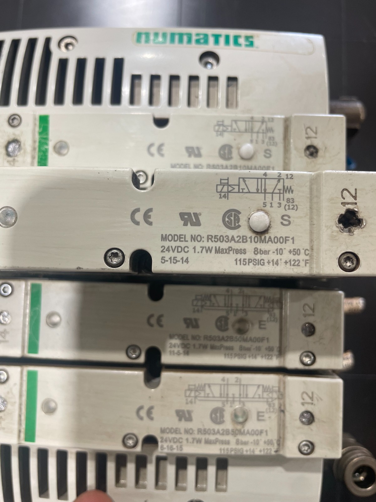 Numatics R503A2B50MA00F1, P599AE425188001, 8603AK428327001, and 8503AMM22MA0010