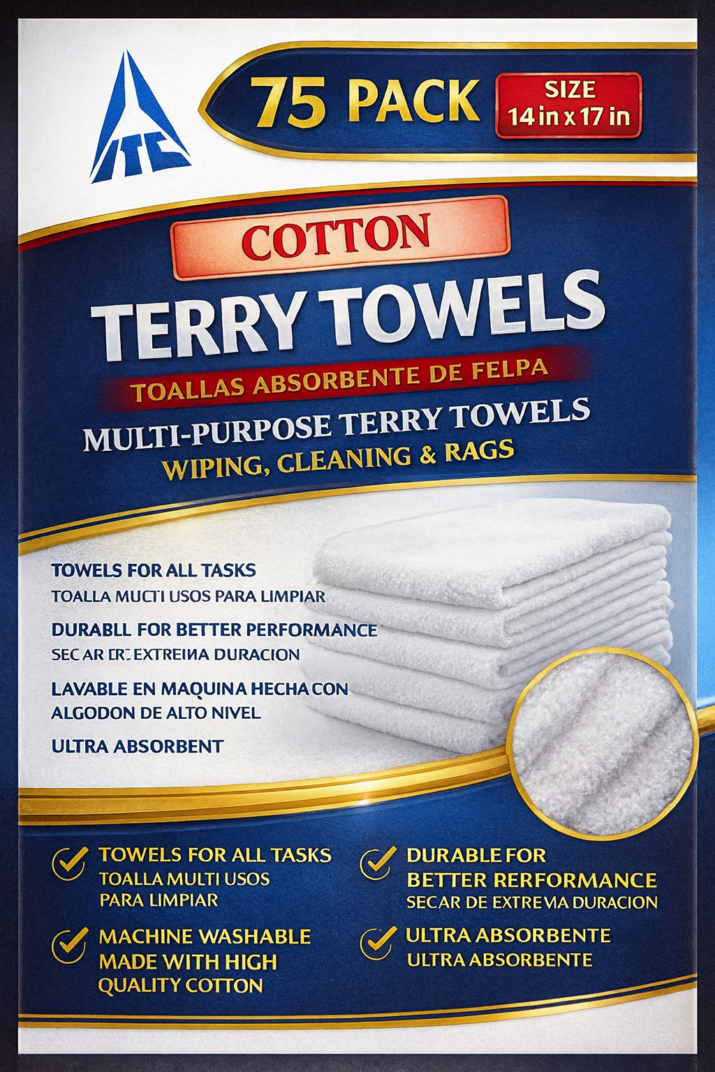 300 Count Terry Towels Ideal For Cleaning Polishing Rags 14″ x 17″ (4 Packs)