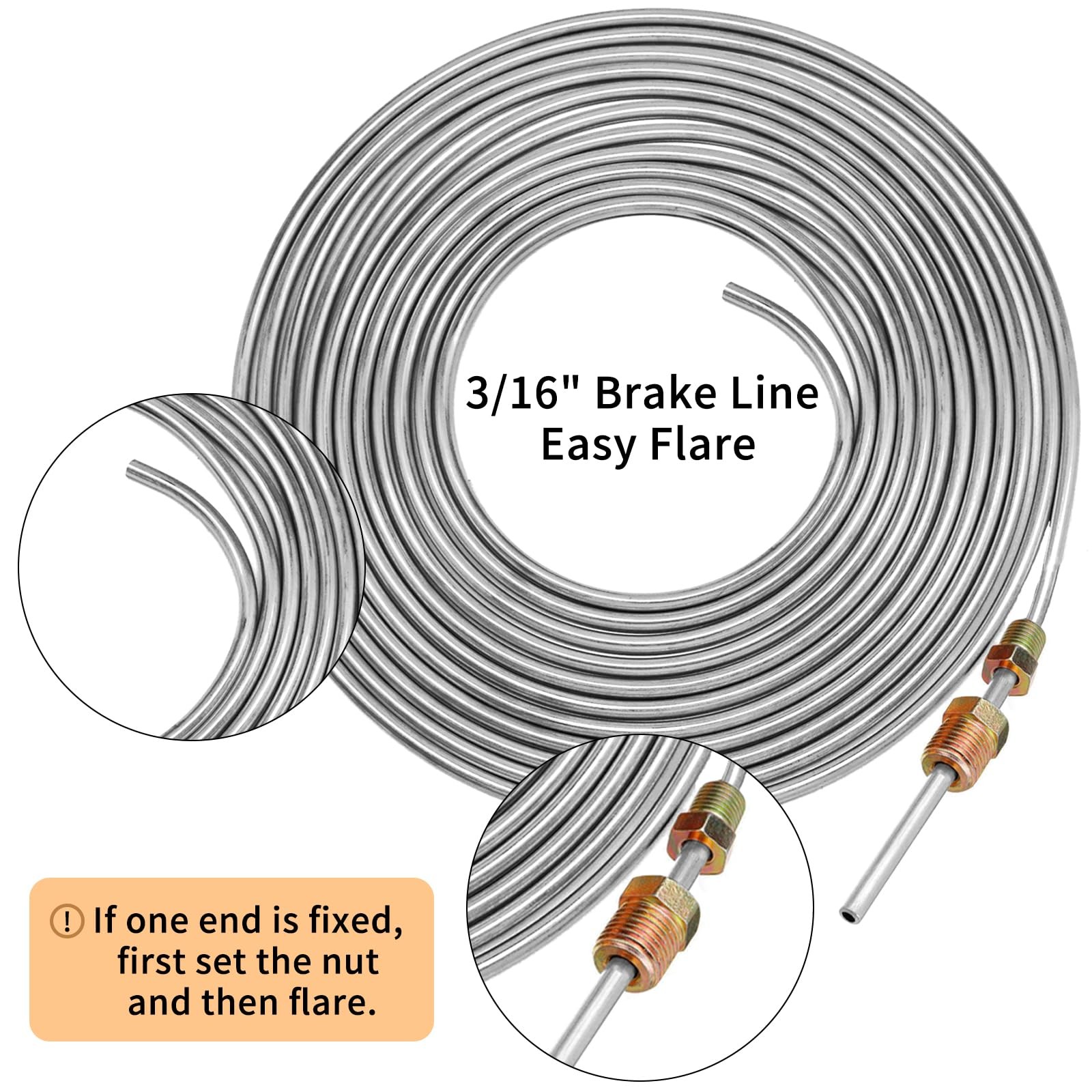 3/16″ Stainless Steel Brake Line Kit – 25 Feet Heavy-Duty & Rust-Proof Brake Tub