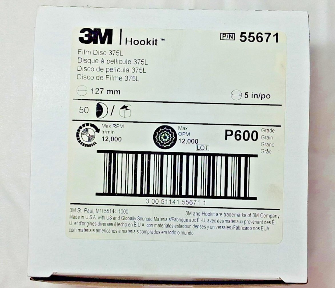 3M Aluminum Oxide Coated Hook & Loop Discs 5″ Dia 600 Grit QTY50 7000045381