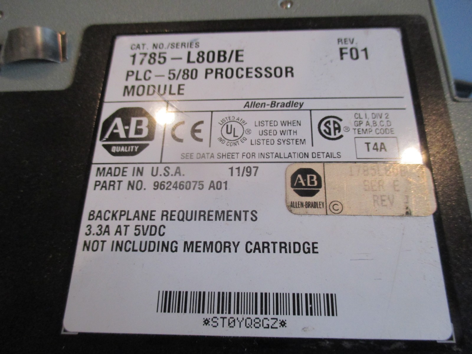 Allen Bradley PLC-5/80 Processor Module 1785-L80B/E 1785-L80B 96246075A01