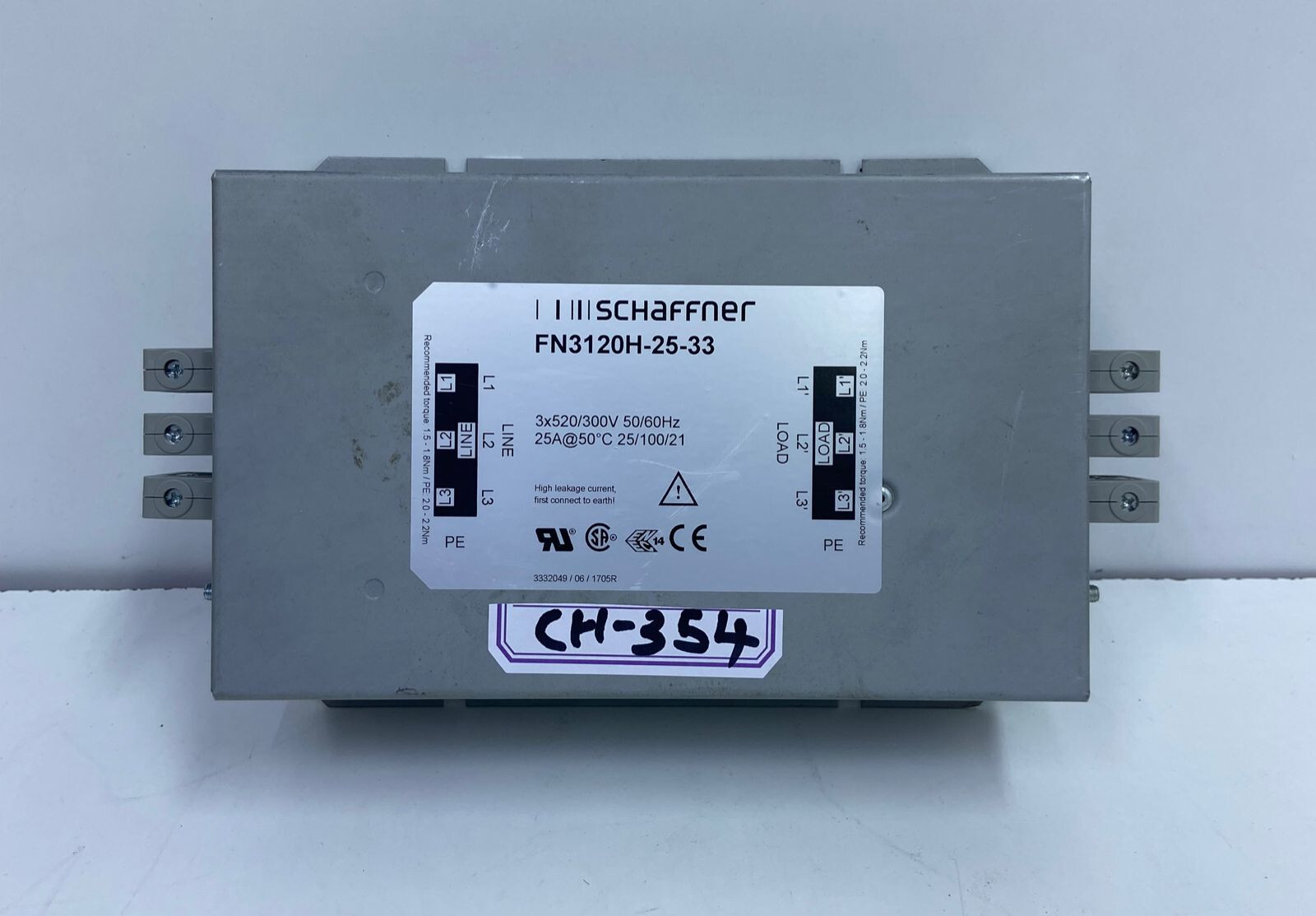 Schaffner EMC Inc. FN3120H-25-33 ,LINE FILTER 25A CHASSIS MOUNT, CH#354