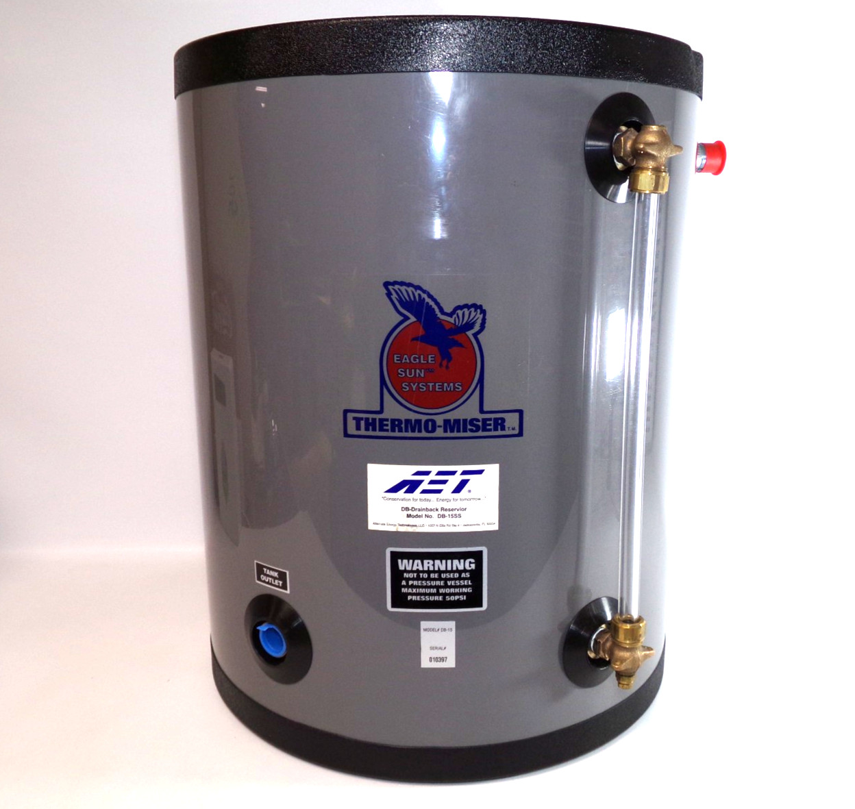 AET Thermomiser DB-15SS Stainless Steel Drainback Reservoir Tank w/ Sight Glass