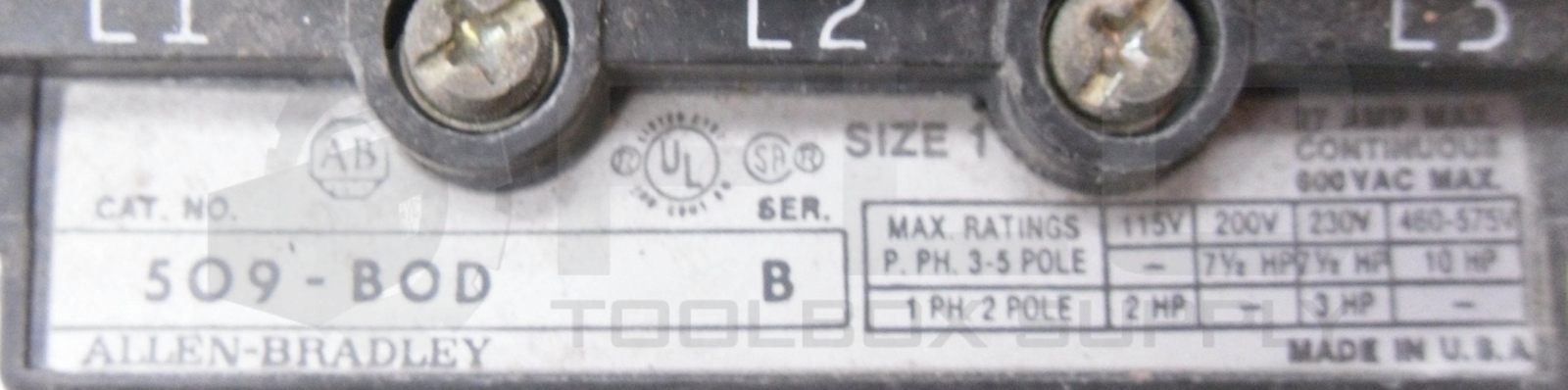 ALLEN BRADLEY 509-BOD /B STARTER W/ CB236 COIL W/ 42185-800-01 W/ (3) W54