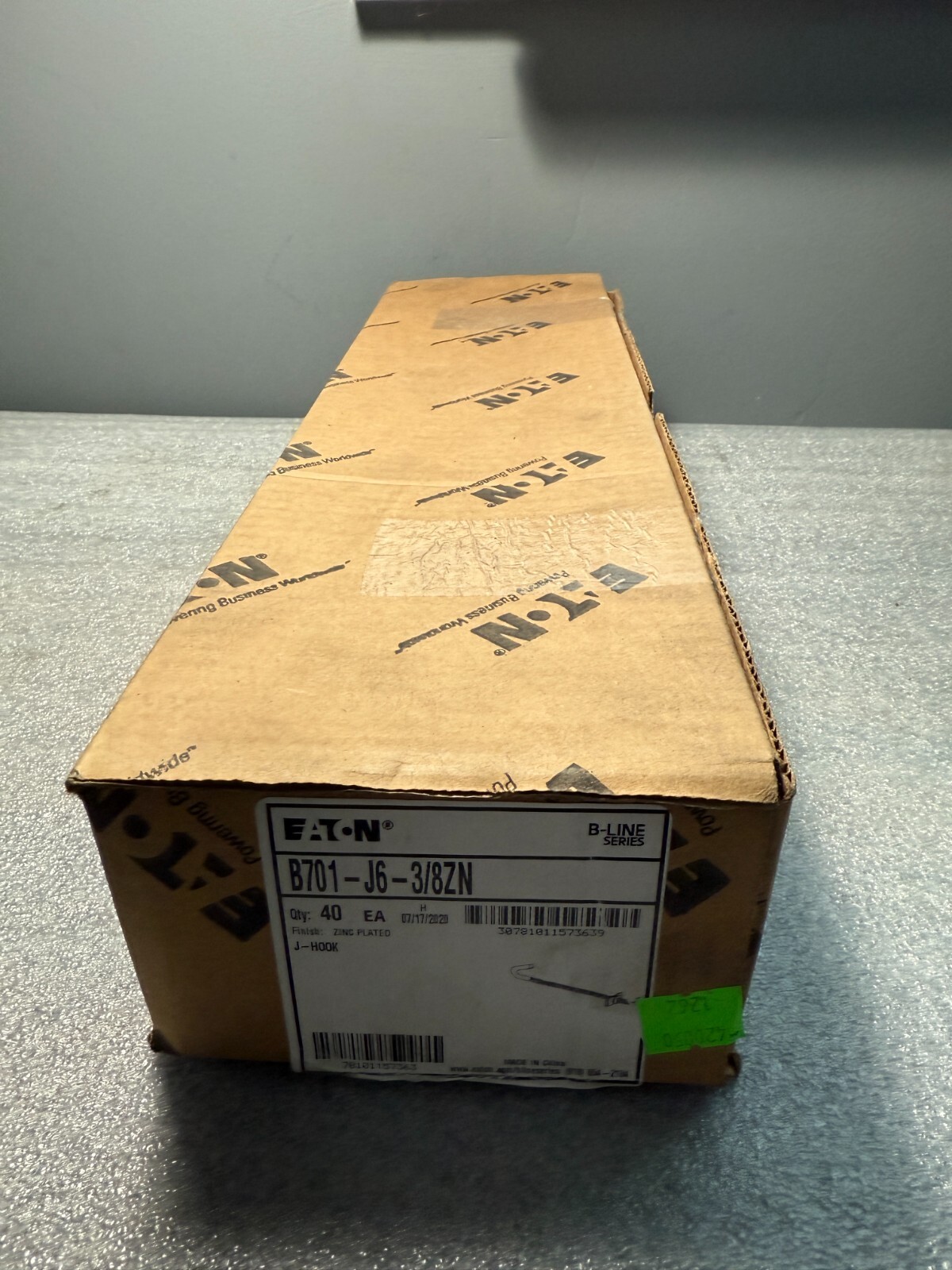 LOT OF 40 B-Line B701-J6-3/8ZN J-Hook, 11-3/4 in L, Low Carbon Steel, Electro-Pl