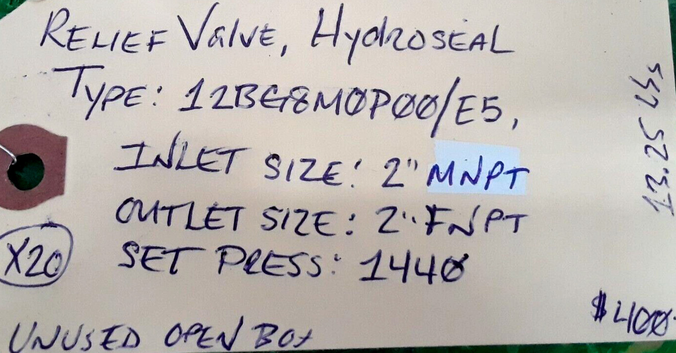 🟠HYDROSEAL RELIEF VALVE 12BG8M0P00/E5 PESSCO IS OFFERING 1 C042723-5-24 🗽