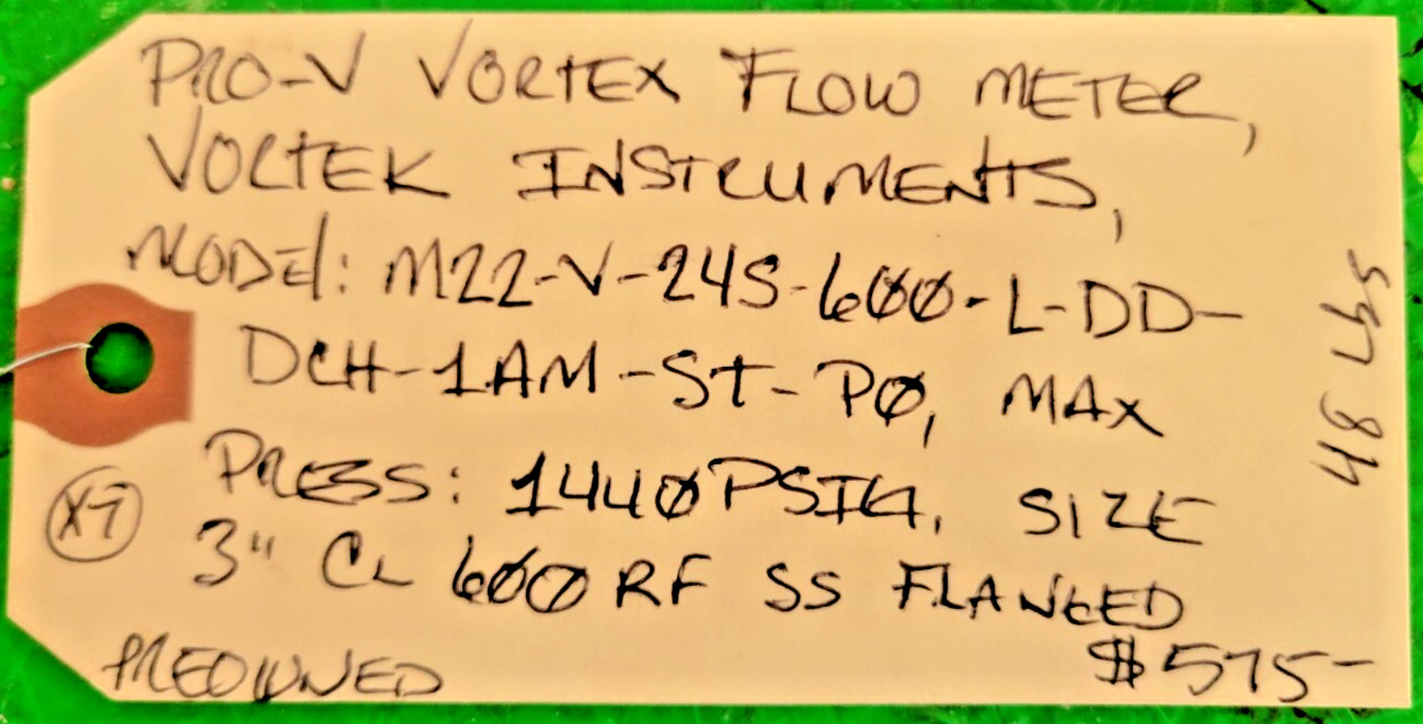 ⚡VORTEK PRO-V VORTEX FLOW METER 3″ CL600 RF SS PESSCO OFFERING 1 G051625-8-14 🗽