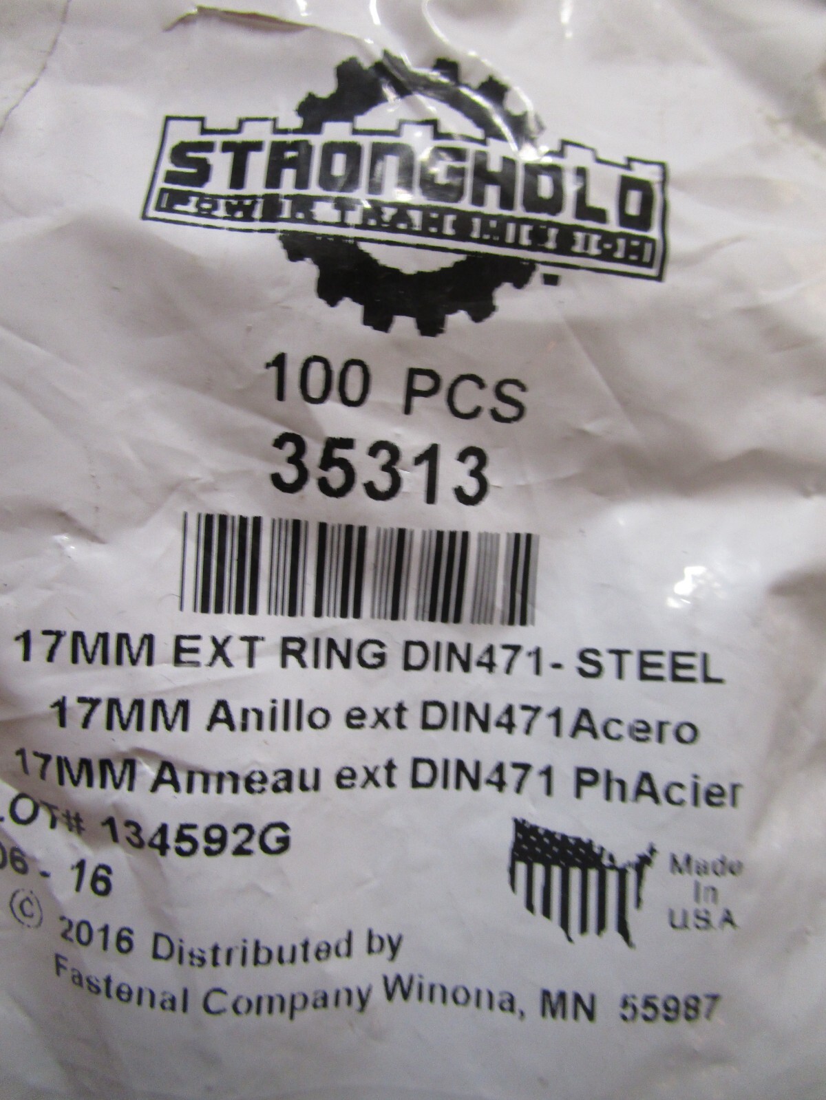 Stronghold® M17 Steel Phosphate DSH(DIN 471 SHAFT) Ext Retaining Ring QTY 100