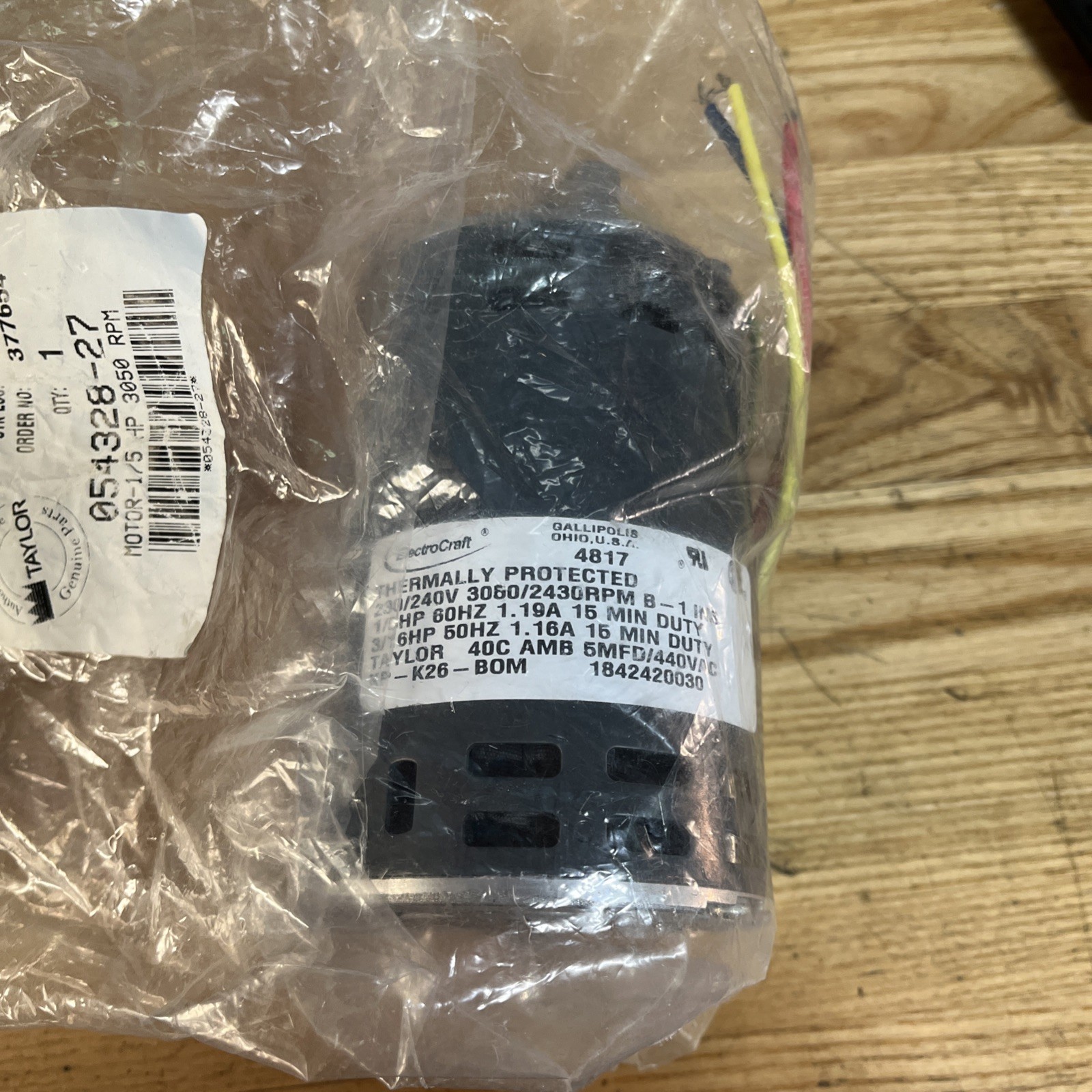 Taylor Freezers 054328-27 Motor 1/5 HP, 3050 RPM, 5454, Freezer Shake Master New