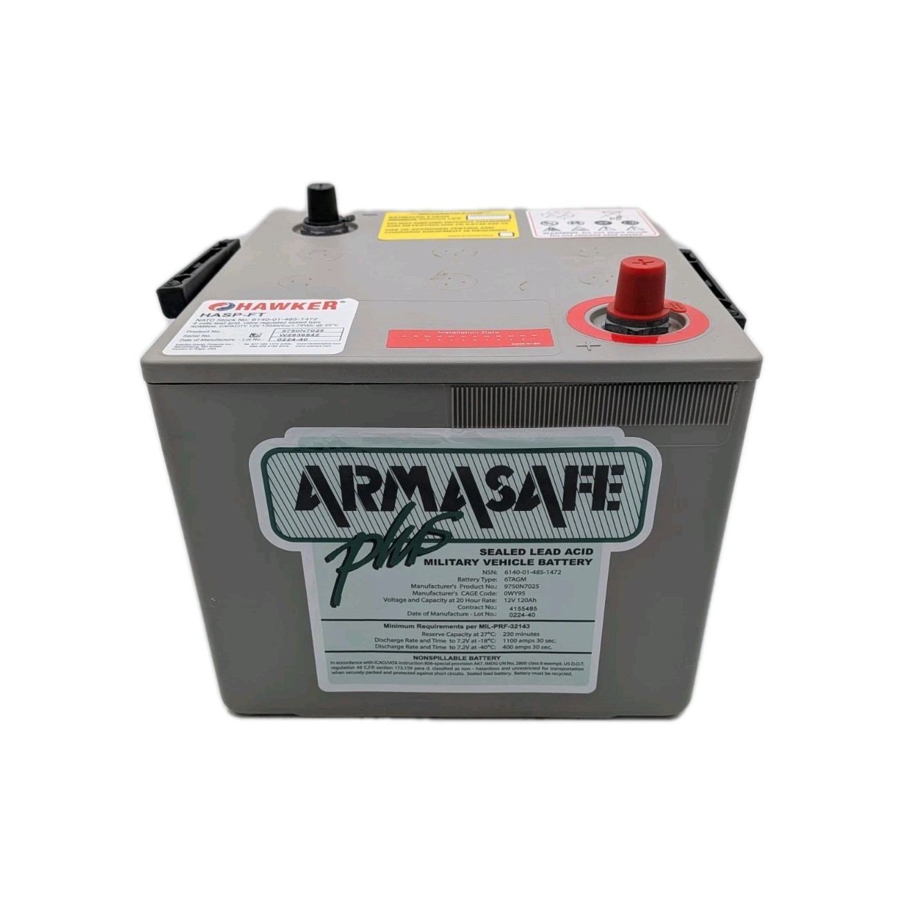 Hawker ARMASAFE PLUS HASP-FT 6TAGM Battery 12V 9750N7025 2/2024 Mfd Date