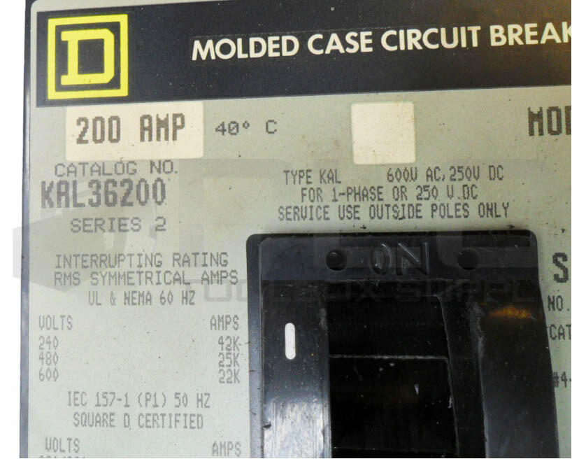 SQUARE D KAL36200 /2 CIRCUIT BREAKER 200A 600VAC 250VDC