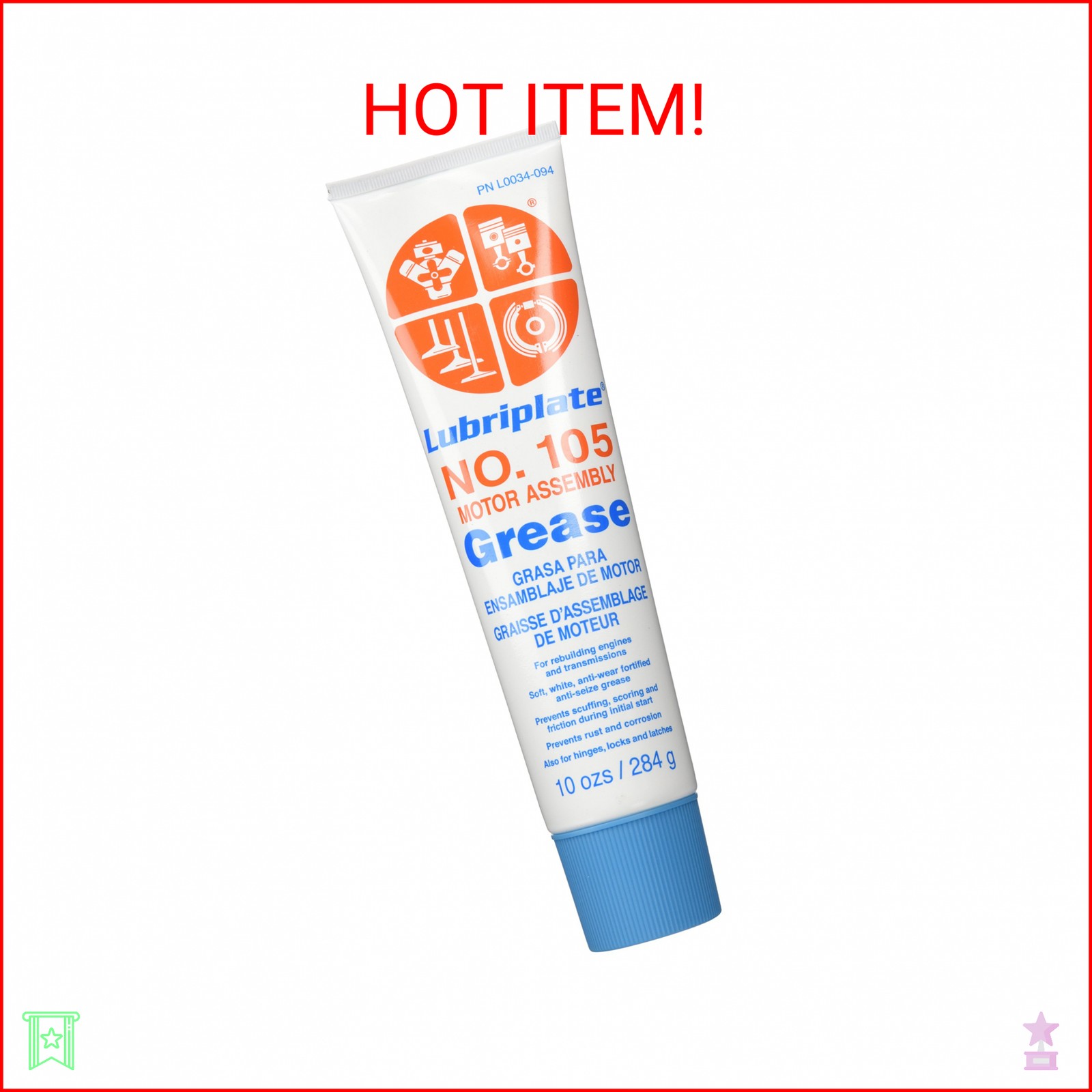 Lubriplate L0034-094 No. 105 Motor Assembly Grease, 10 oz