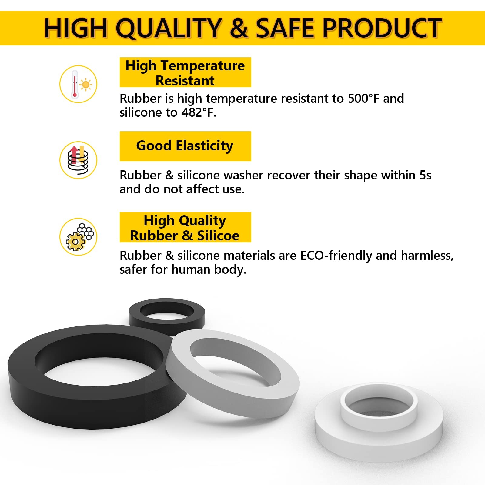 Rubber & Silicone Gasket Washers Kit – 135 PCS, 16 Sizes, Garden 135PCS, grey