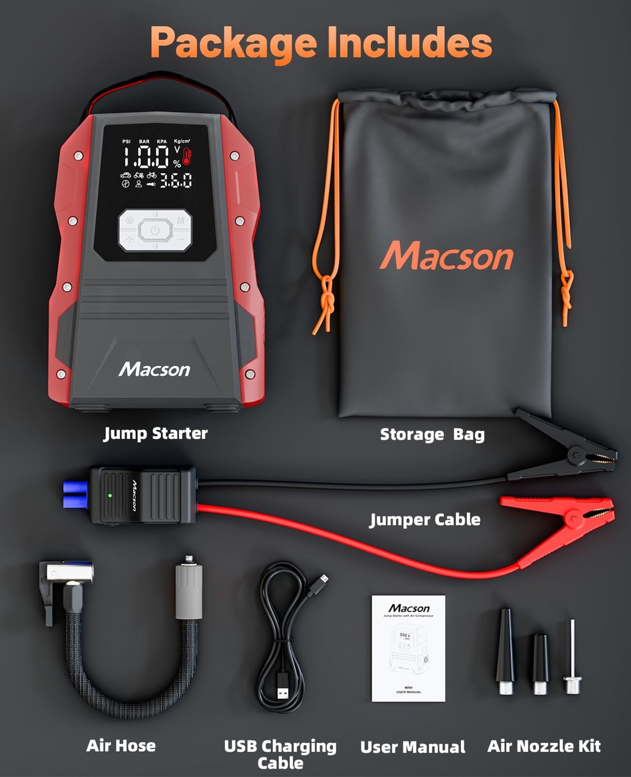 5000A Jump Starter with Air Compressor – Portable 12V Jump Box Battery Pack f…