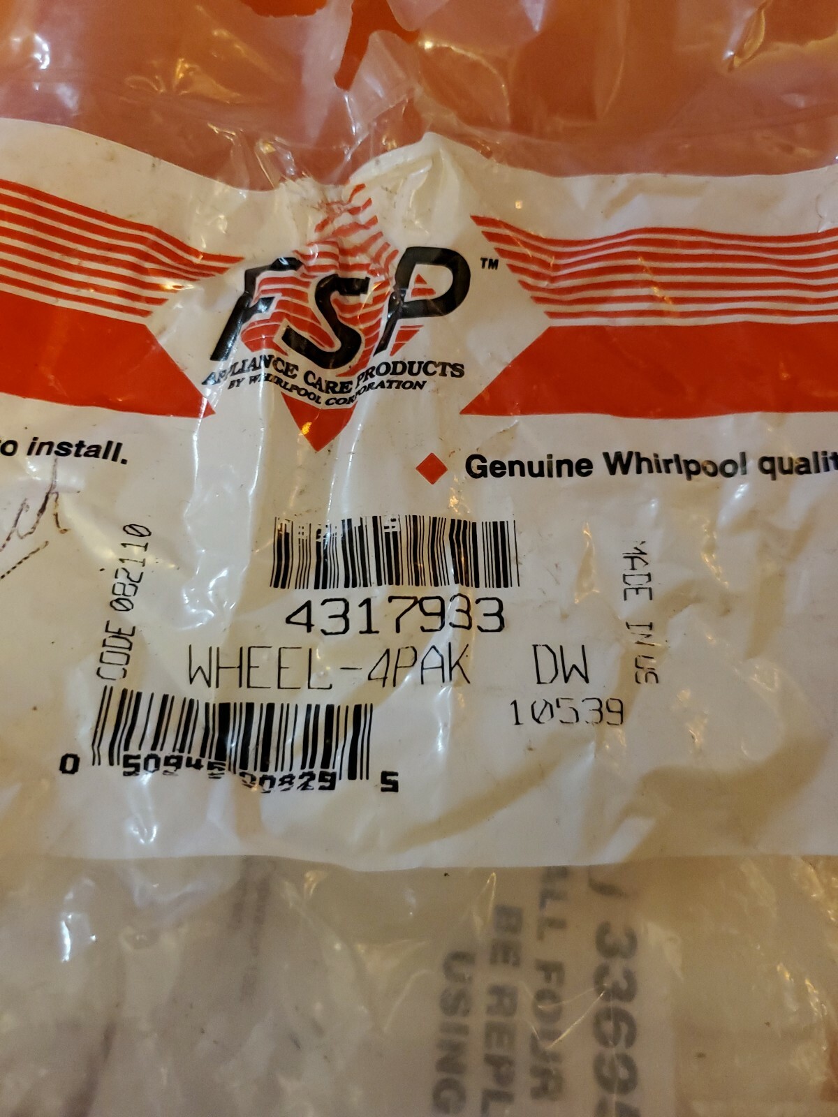 4317933 FSP Dishwasher Lower Rack Wheel (2 count) Whirlpool NEW OEM