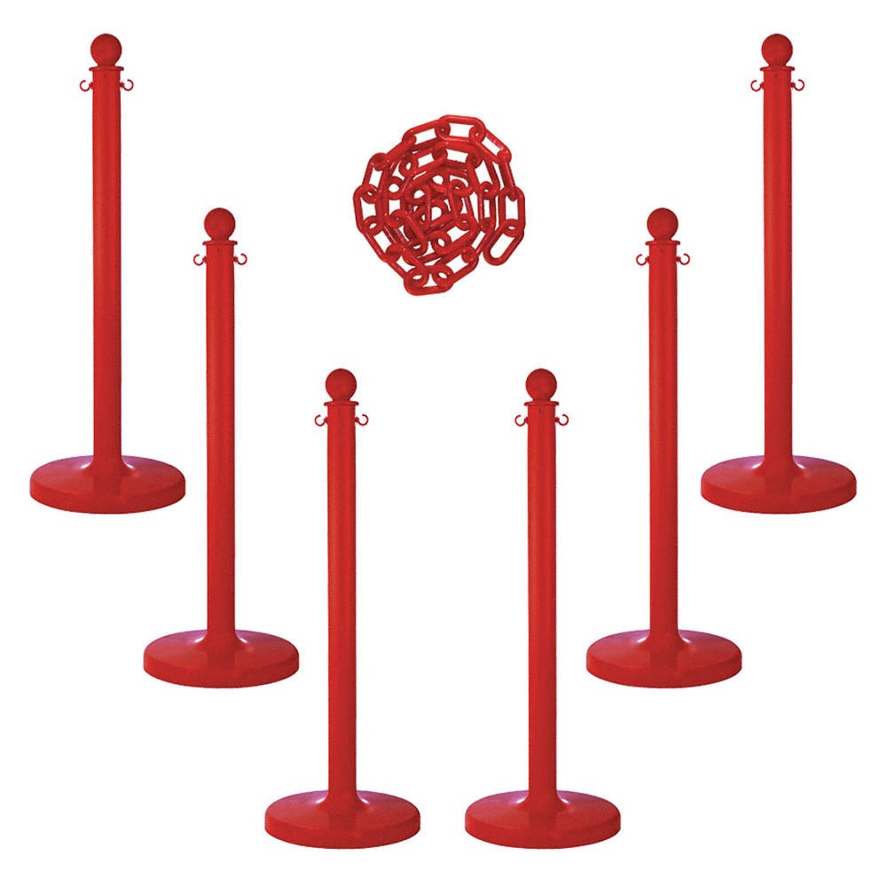 GRAINGER APPROVED 71105-6 Barrier Post Kit,40″ H,Red,Plastic Post 490Z88