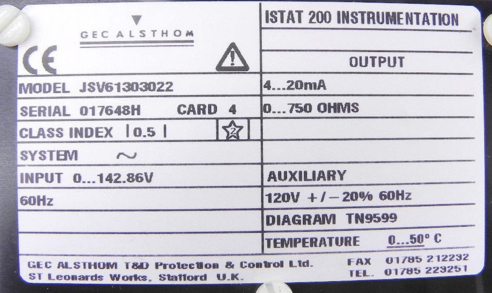 Gec Alsthom Istat 200 Voltage Module JSV61303022