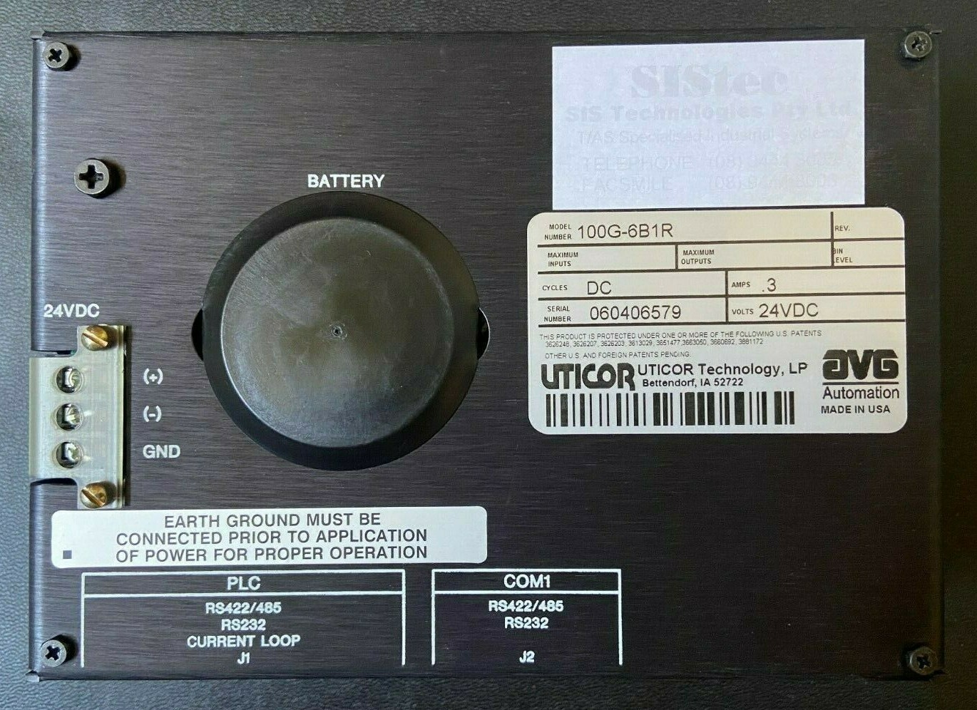 UTICOR 100G-6B1R 5″ MONOCHROME POWERPANEL, 24VDC w/ 256K RAM NEW