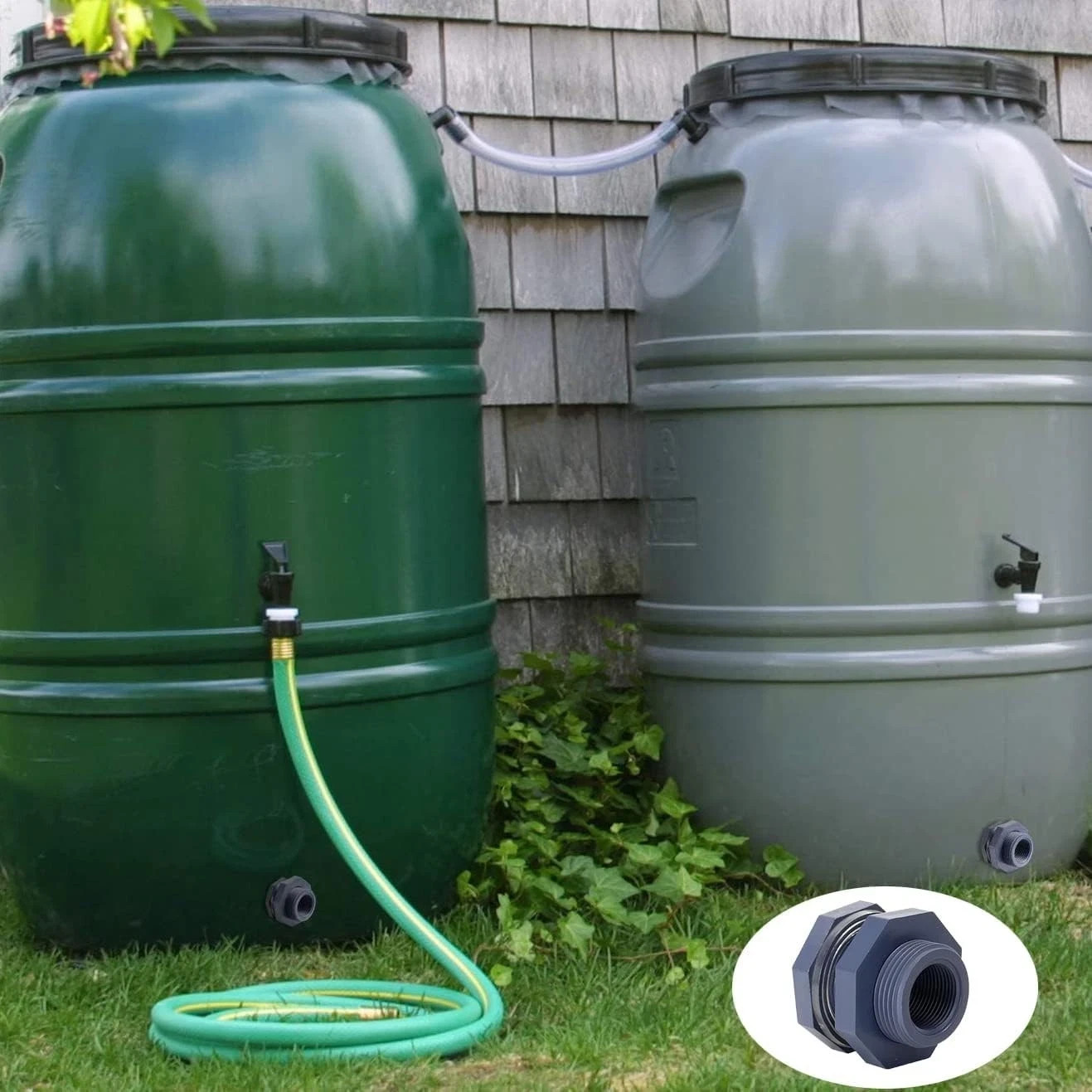 2 Pieces 3/4 Inch PVC Bulkhead Fitting for Water Barrel, Water Tank, Rain Barrel
