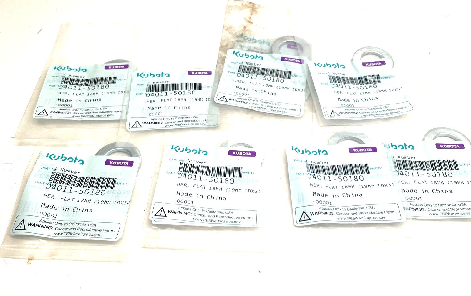 LOT OF 9 KUBOTA FLAT WASHER 19mm x 34 04011-50180