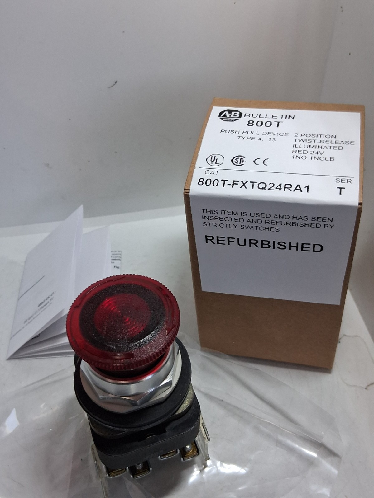 ALLEN BRADLEY 800T-FXTQ24RA1 PUSH PULL 2 POS TWIST REL ILL RED 24V 1NO/1NCLB S T