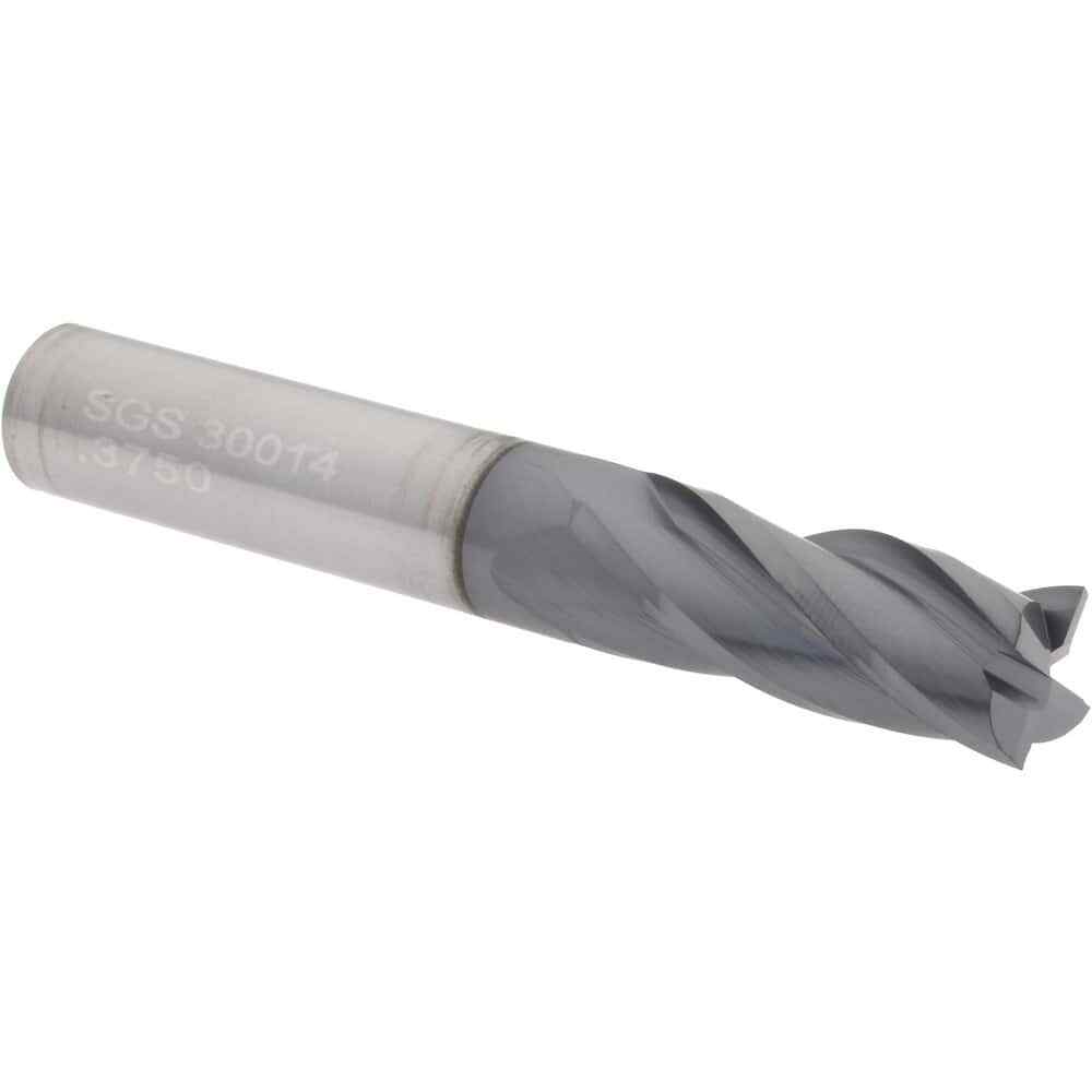 SGS 30014 Square End Mill: 3/8″ Dia, 1″ LOC, 3/8″ Shank, 2-1/2″ OAL, 4 Flutes