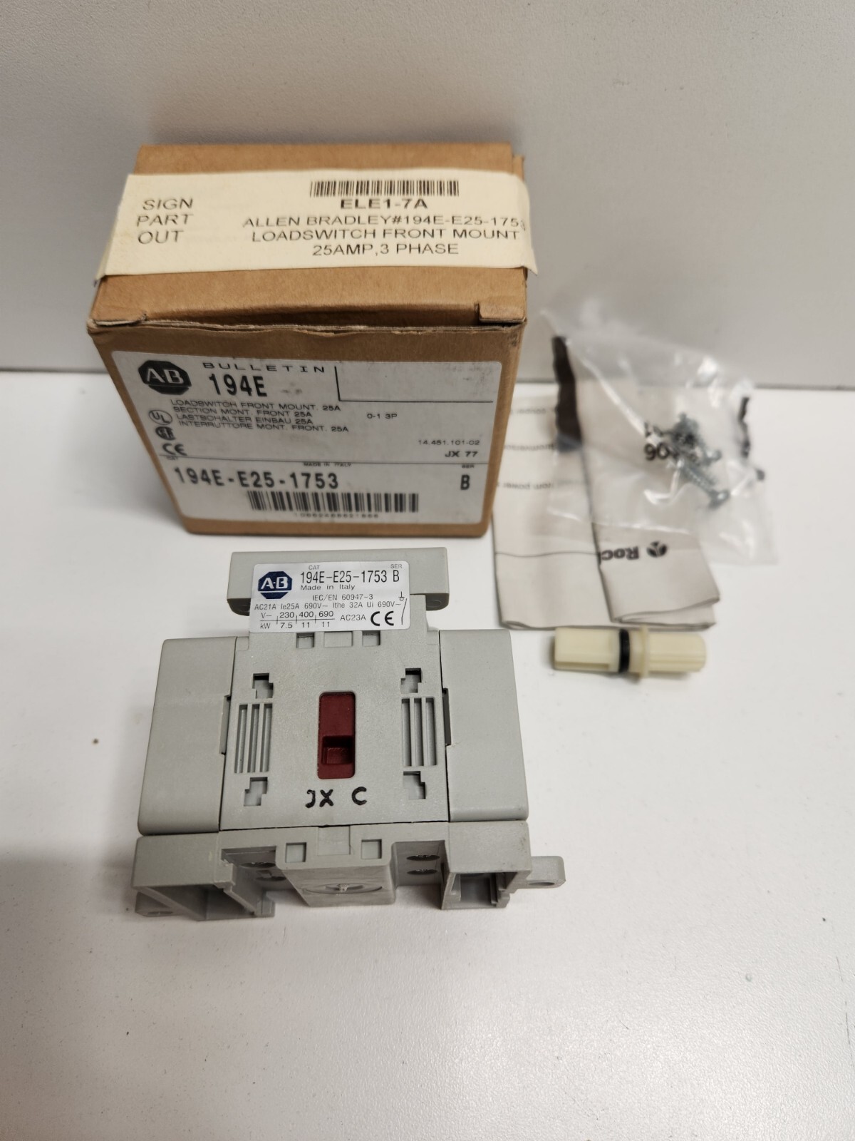 NEW OLD STOCK! ALLEN-BRADLEY SER.B 25A FRONT MOUNT LOAD SWITCH 194E-E25-1753