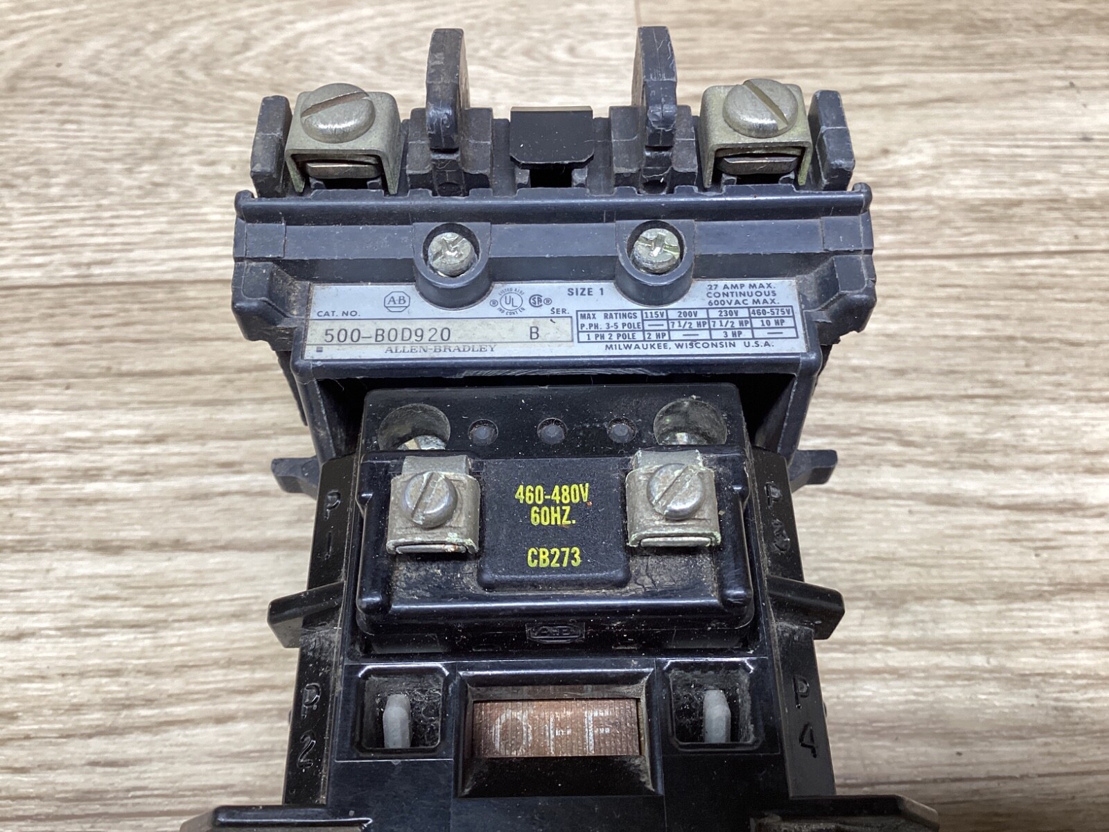 Allen Bradley 500-BOD920 Size 1 Contactor 460-480V Coil #09F120PR6*CO