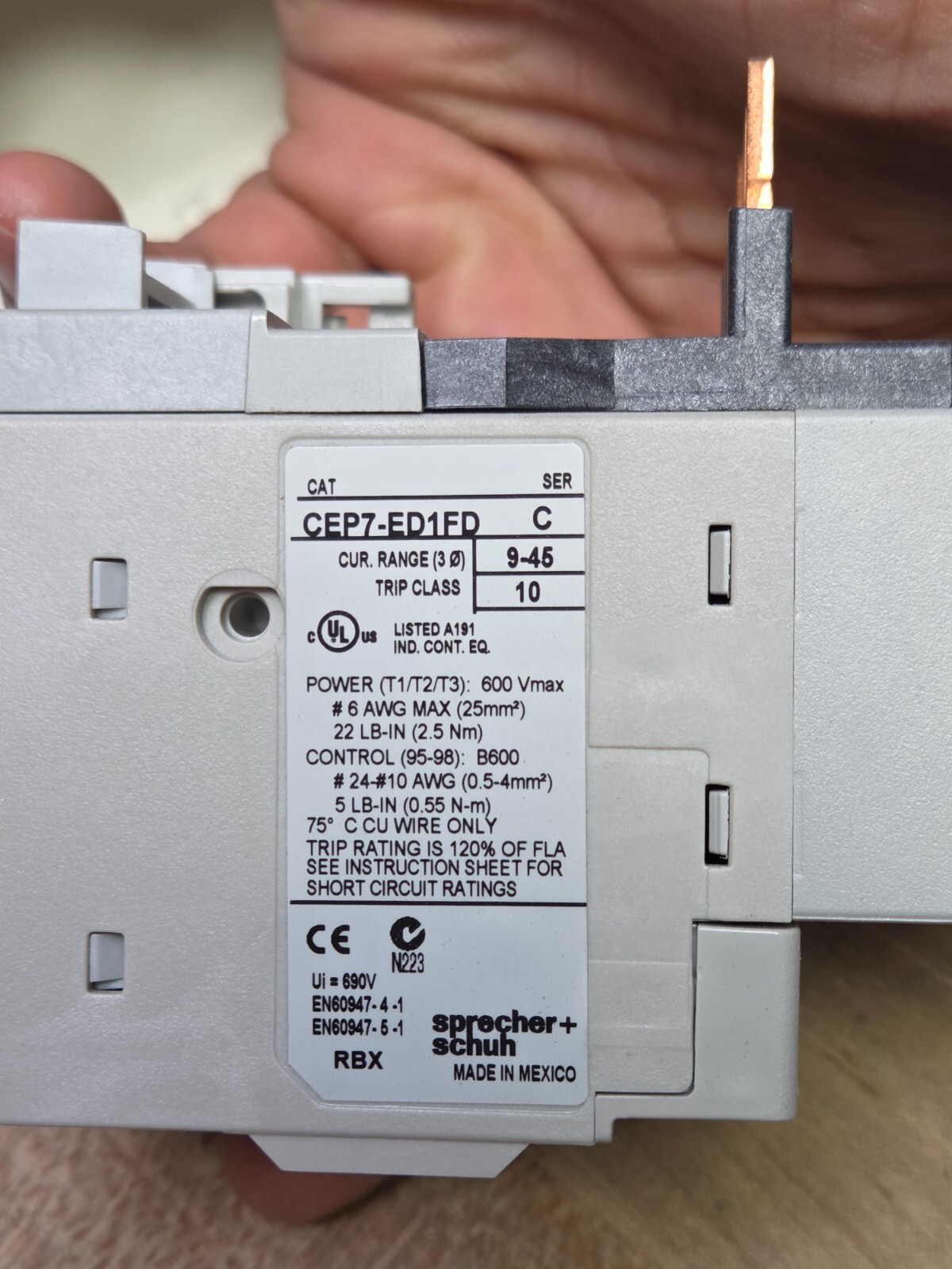 Sprecher+Schuh CEP7-ED1FD Overload Relay 9-45A 3 Phase Series C Suit CA7