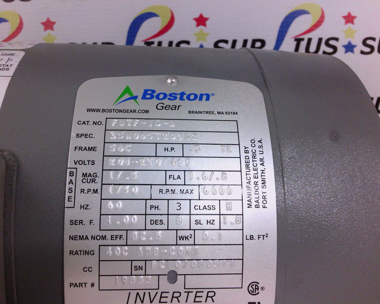 NSSP Boston Gear FUTF-ID-B Inverter Drive Motor 19583 56C .5hp 1750rpm 3ph 60hz