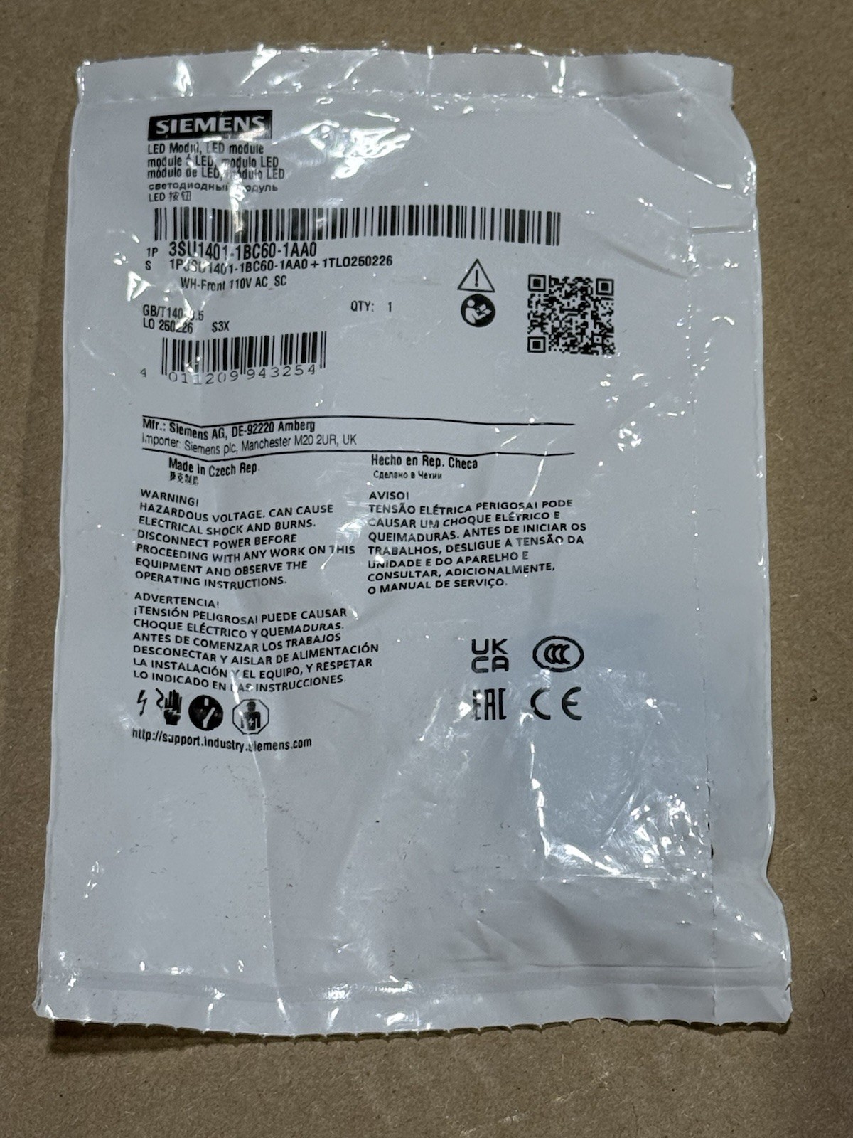 Siemens 3SU1401-1BC60-1AA0 Lamp Module New