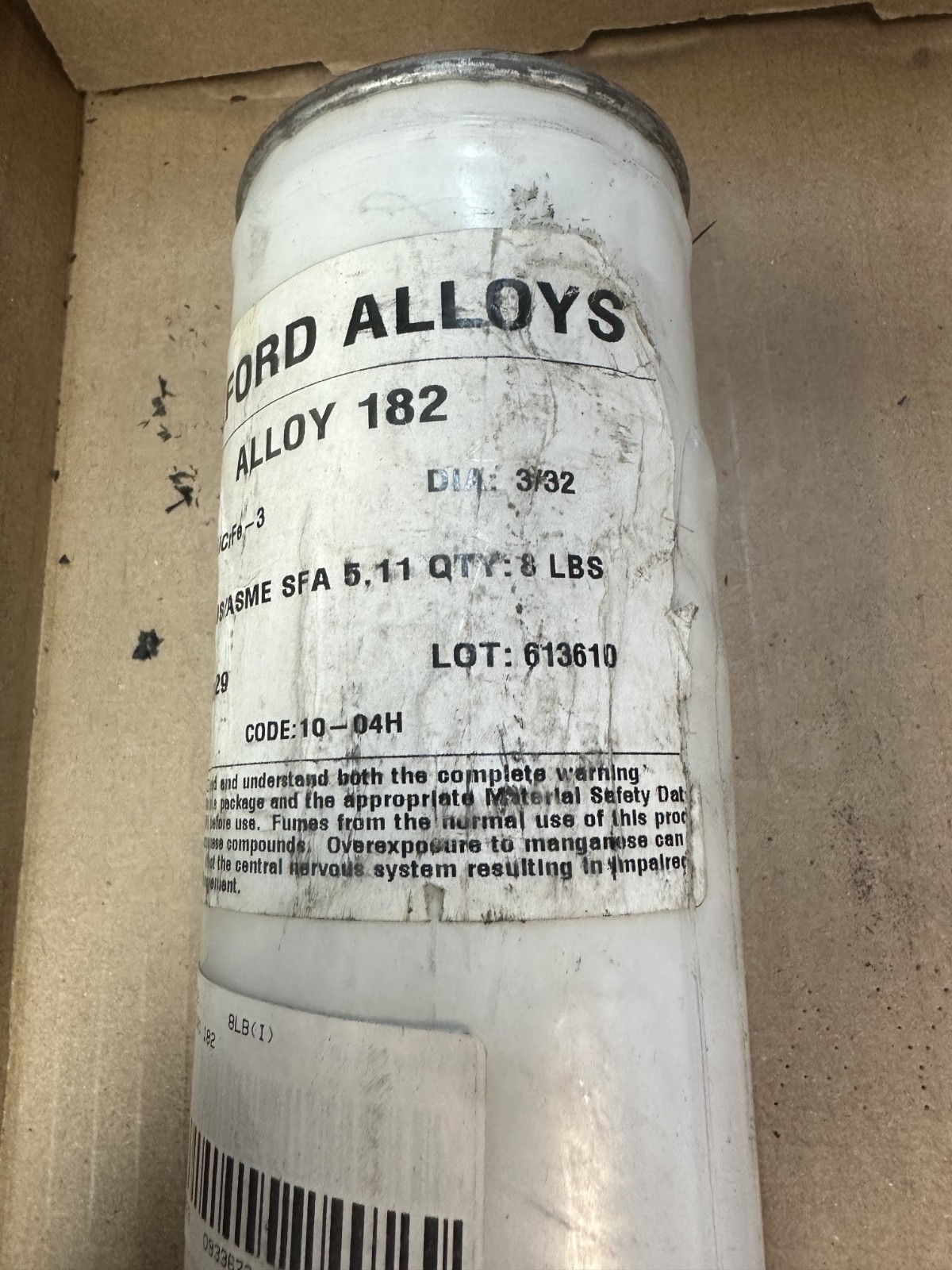 Oxford Alloys Alloy 182, Nickel Alloy Welding Rod, 3/32″, 8#, New in Can