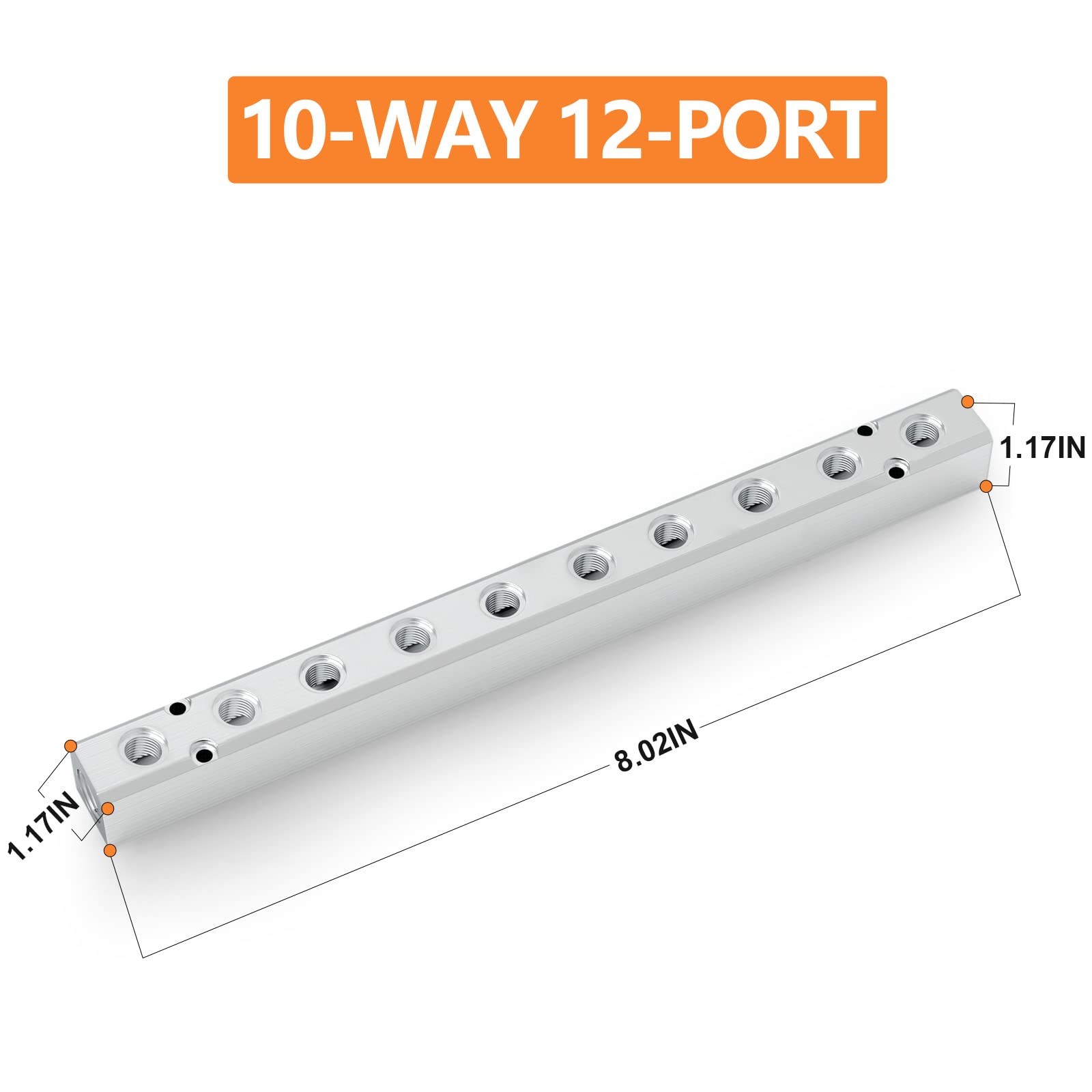 Aluminum Air Manifold 10 Way 12 Port Pneumatic Splitter 1/4 Output 1/2 Supply