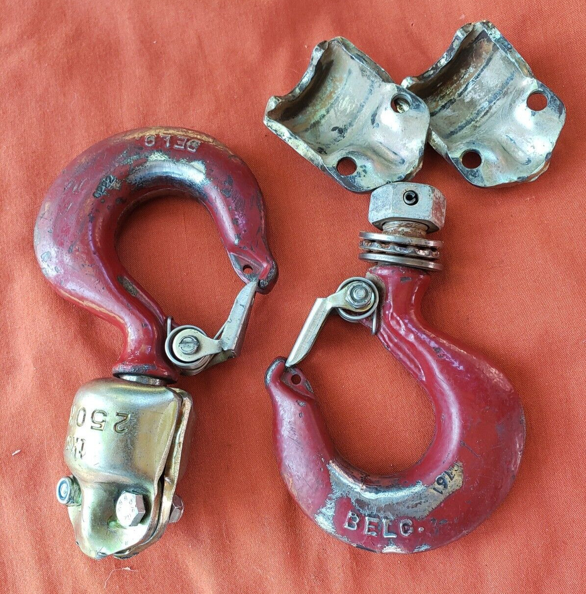 2-CROSBY 45 1FD & 1ED HOOK WITH LATCH, THREADED SHANK WITH CASTLE NUT ADAPTER