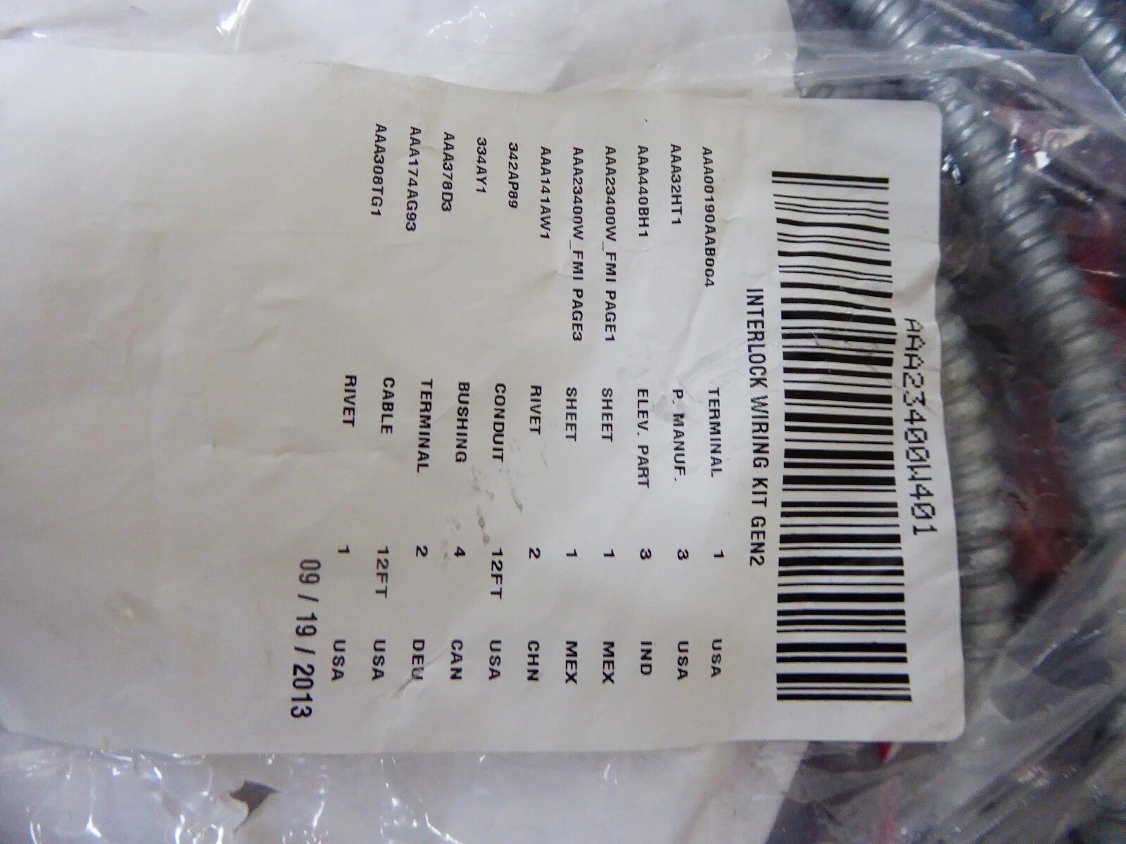 New Otis Elevator AAA23400W401 GEN2 Interlock Wiring Kit Sealed Free Shipping