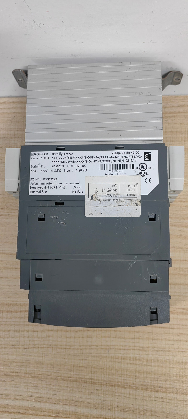 EUROTHERM 7100A 63A/220V/SELF/XXXX/NONE/PA/XXXX/4MA20/ENG/YES/V2/XXXX/DLF/SWIR