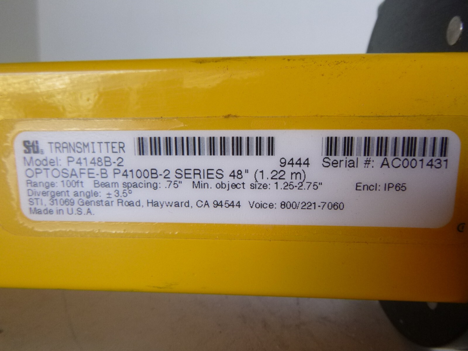 STI P4148B-2 OptoSafe-B 48″ (1.22m) Series P4100B-2 Light Curtain Transmitter