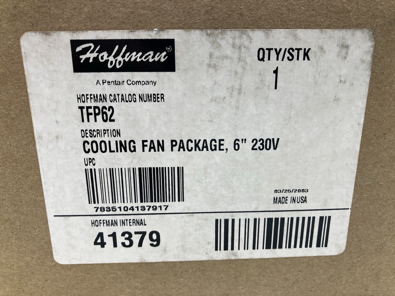 New In Box Hoffman Cooling Fan TFP62, 6 Inch, 230VAC