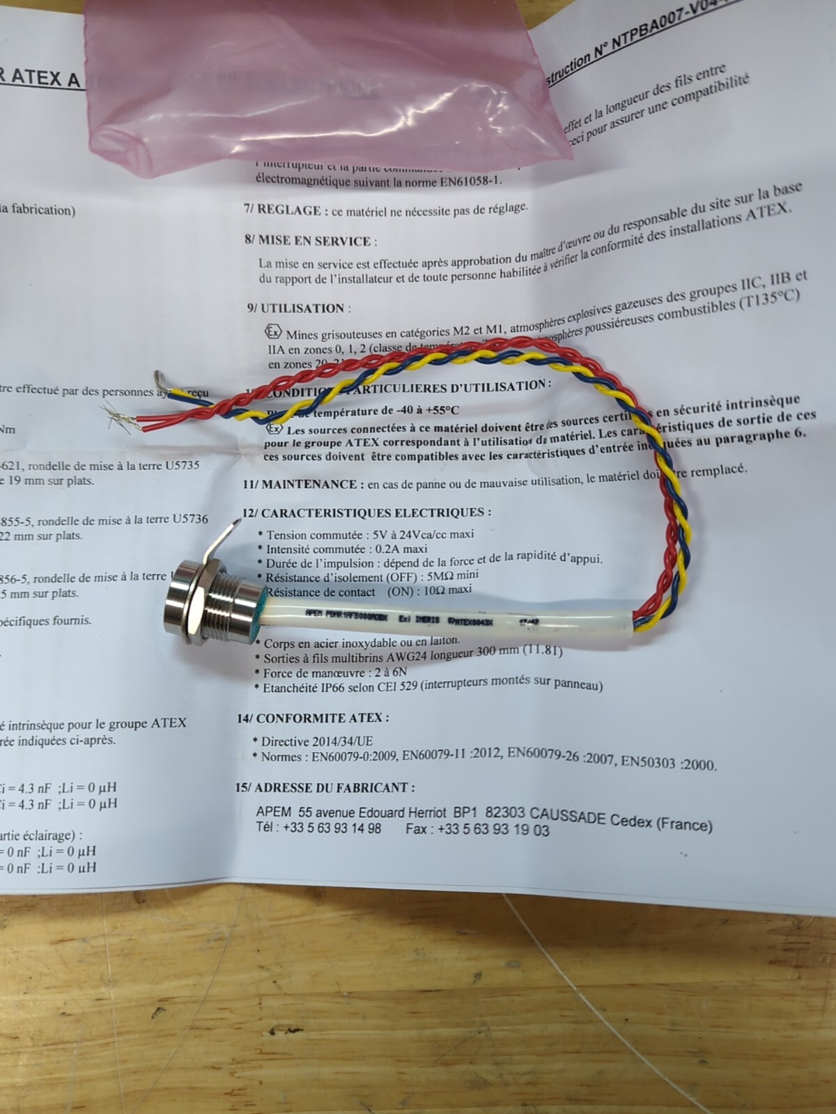 Apem PBAR1AFB000A0BX Piezo Switch 50 Ma 24 Vac/24 Vdc New NFP